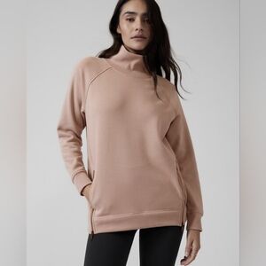 Athleta Cozy Karma Side Zip Funnel Neck Sweatshirt Small  Mocha Rose Color